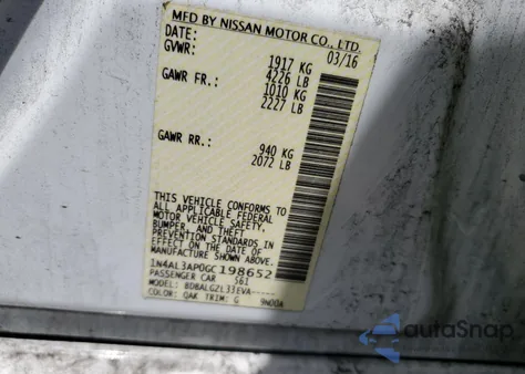 2016 Nissan Altima 2.5 z USA, uszkodzony, nr VIN 1N4AL3AP0GC198652